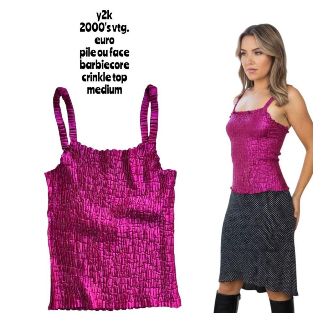 y2k 2000's vtg.‎ euro Pink Pile Ou Face top medium